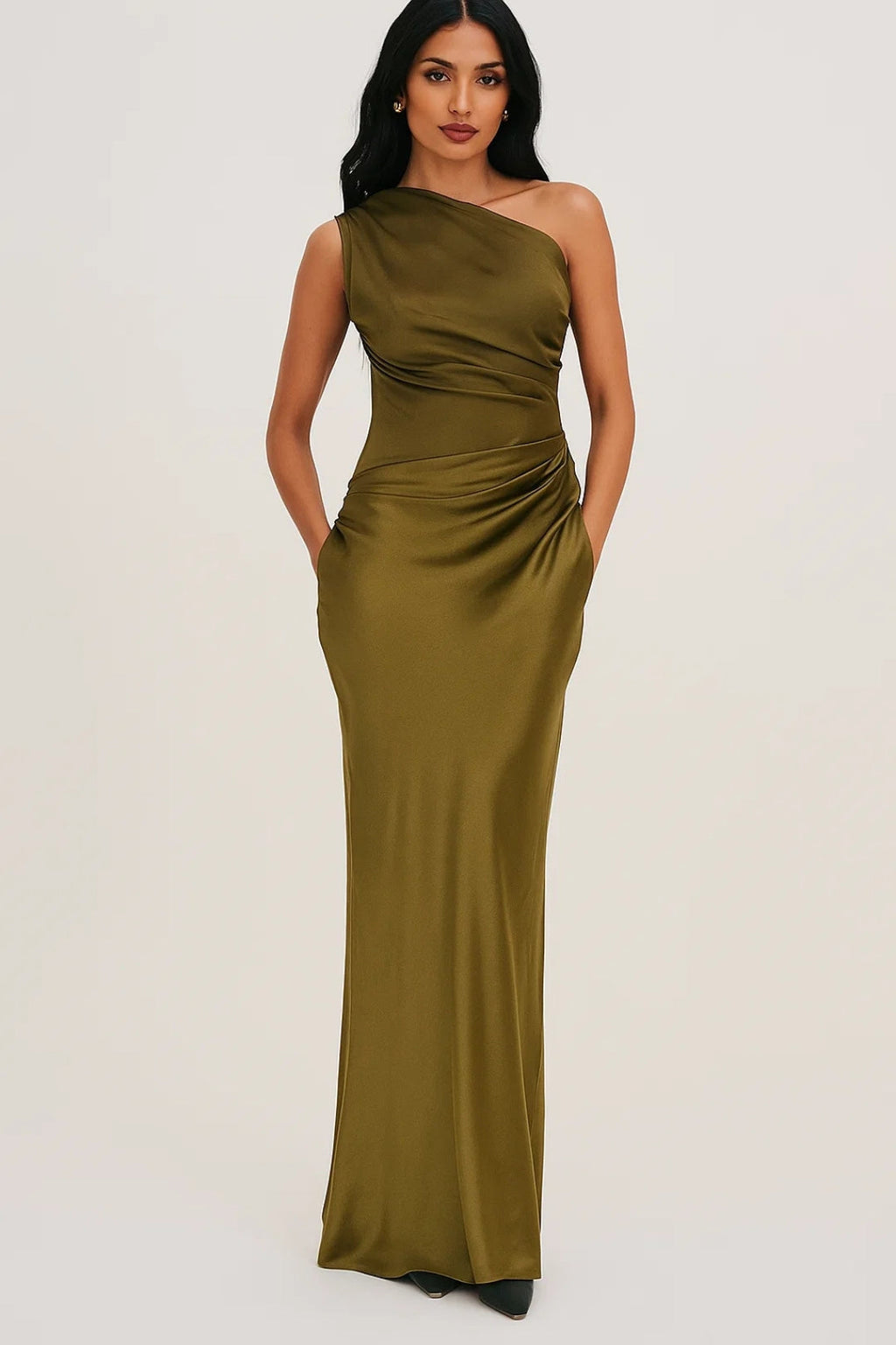 Women's One Shoulder Satin Patchwork Maxi Dress – Elegant Occasion Dress