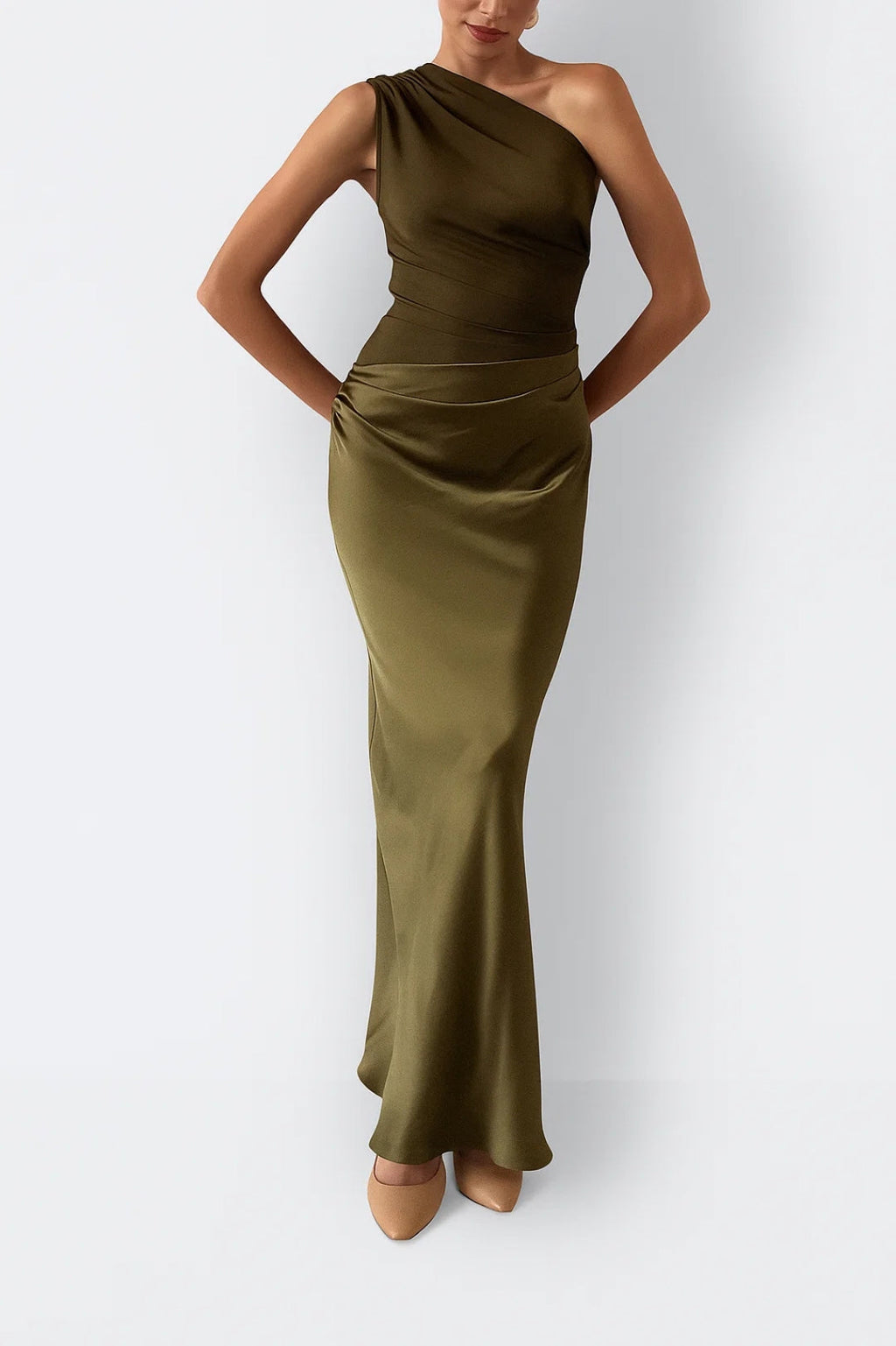 Women's One Shoulder Satin Patchwork Maxi Dress – Elegant Occasion Dress