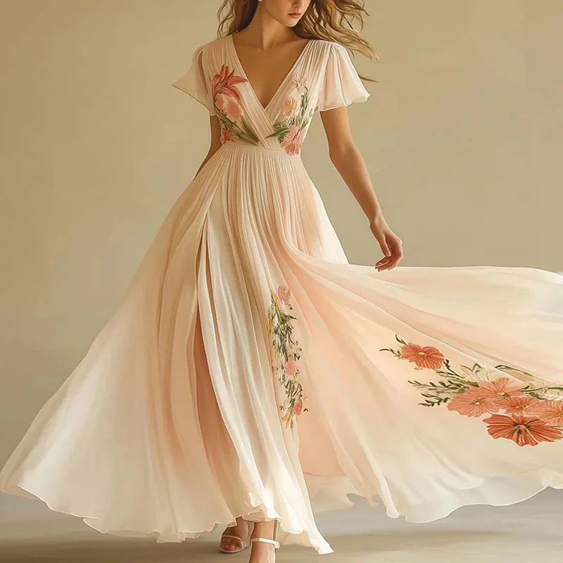 Women's Elegant Maxi Dress – High Waist V Neck Party Dress