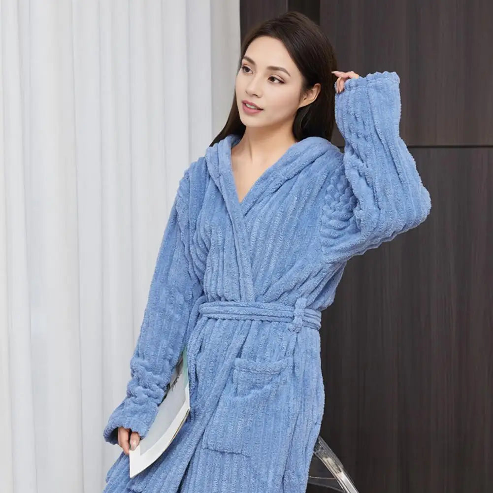 Women’s Sherpa Fleece Robe – Cozy Hooded Bathrobe with Pockets