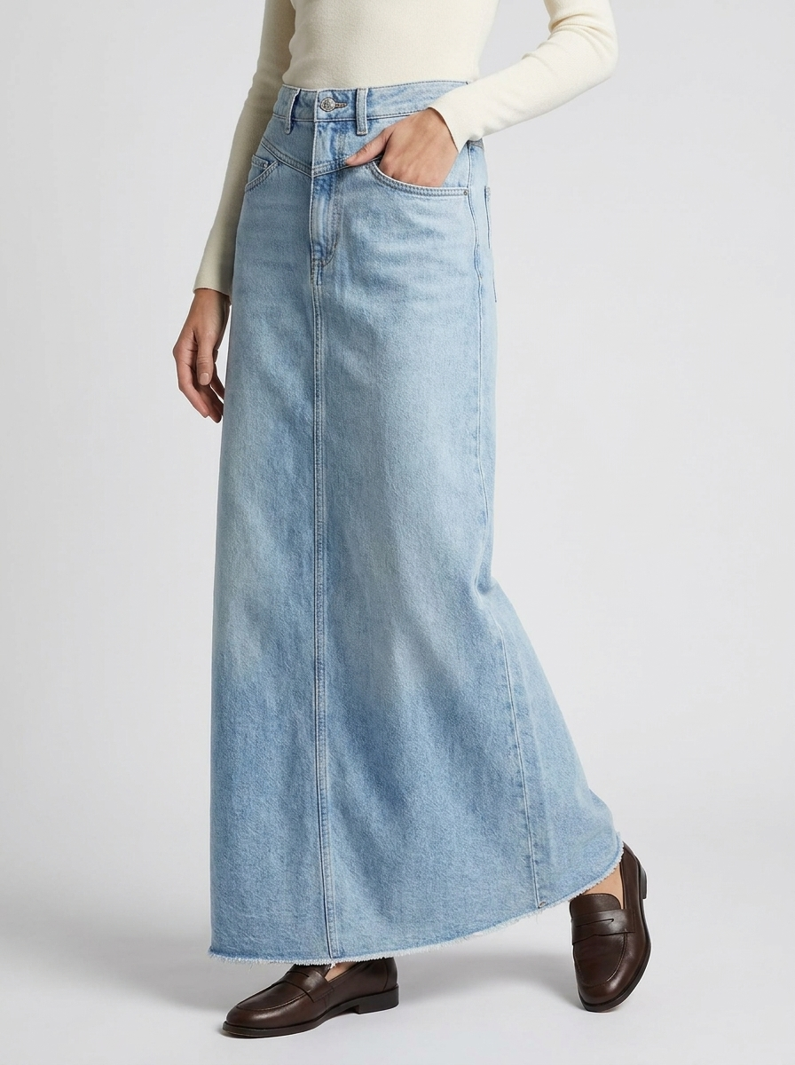 Long Denim Maxi Skirt - Casual and Trendy