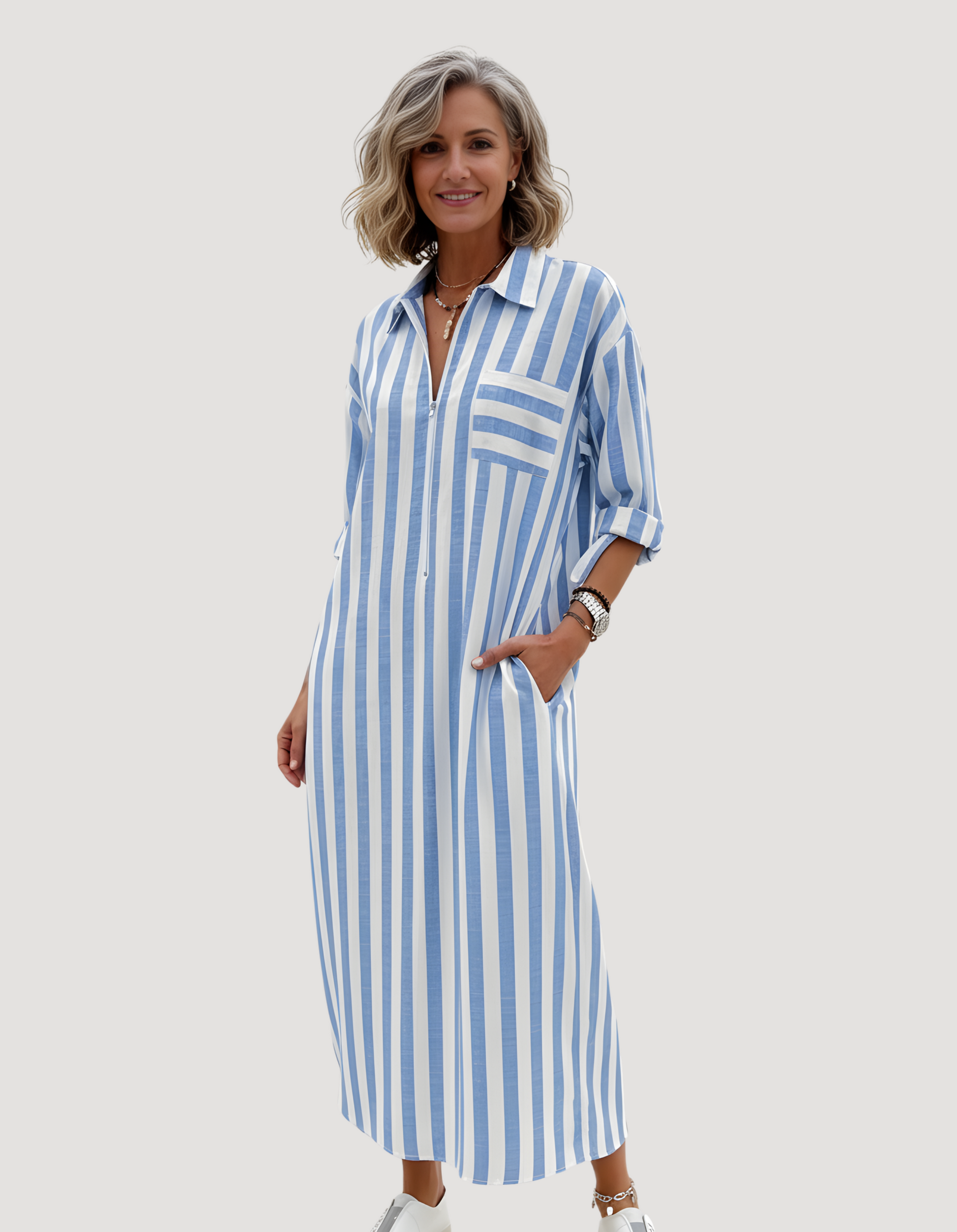 Women's Striped Shirt Maxi Dress – Casual Everyday Button Front Dress