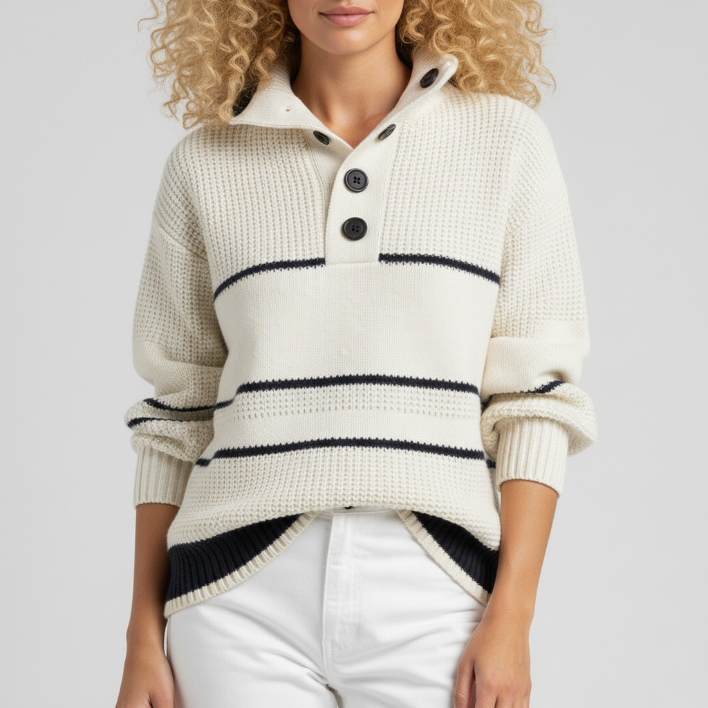 Textured Stripe Knit Sweater - Relaxed and Cozy