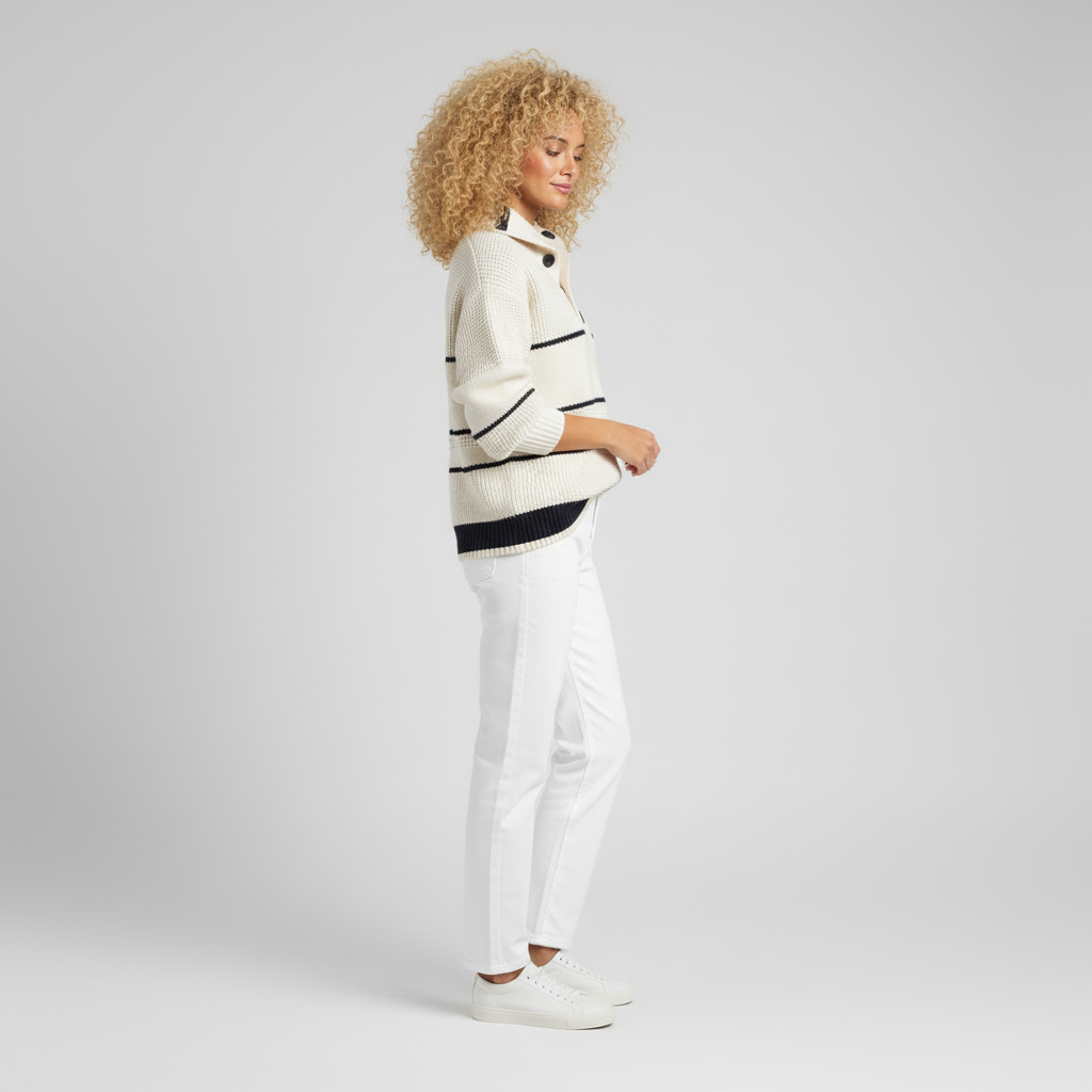 Textured Stripe Knit Sweater - Relaxed and Cozy