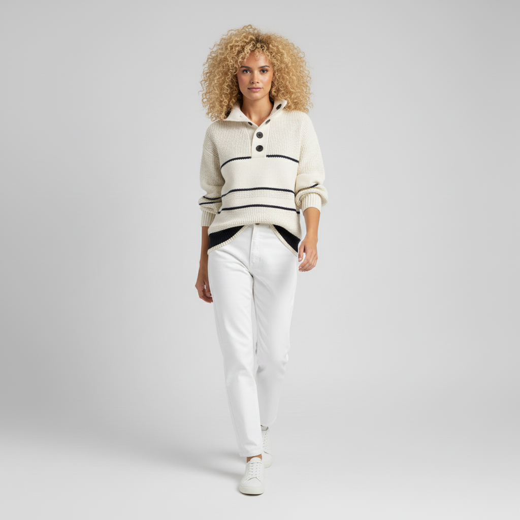 Textured Stripe Knit Sweater - Relaxed and Cozy