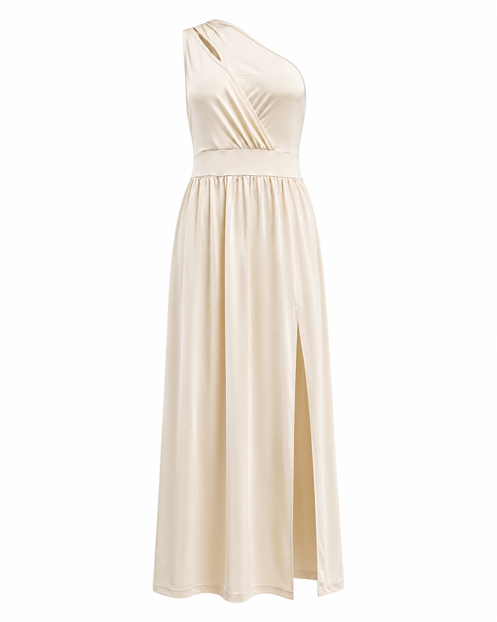 Women's One Shoulder Maxi Evening Dress – High Slit Elegant Occasion Style