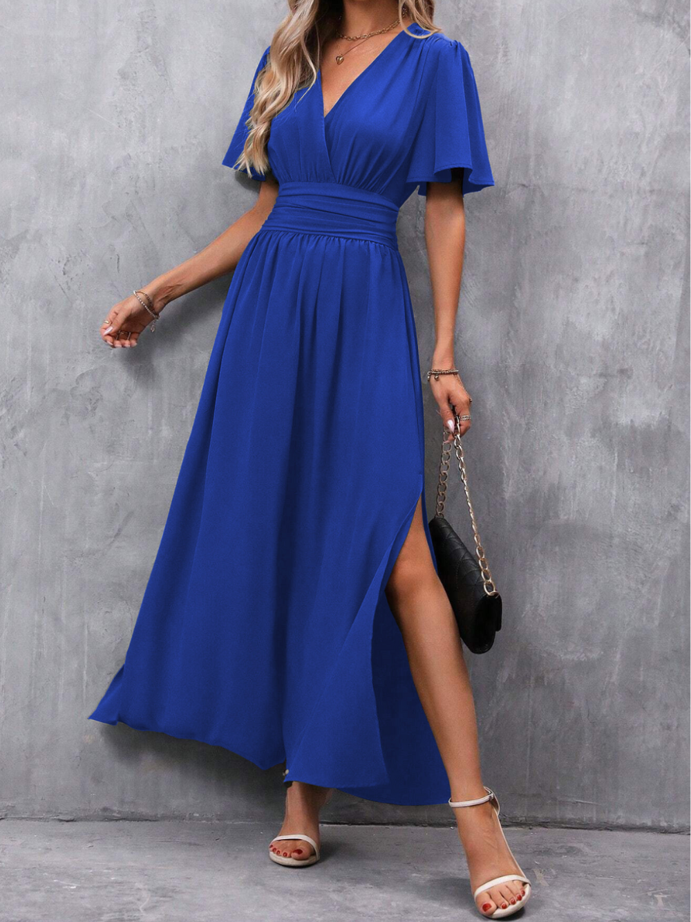 Women's Belted Maxi Dress – Elegant Flowy Occasion Dress