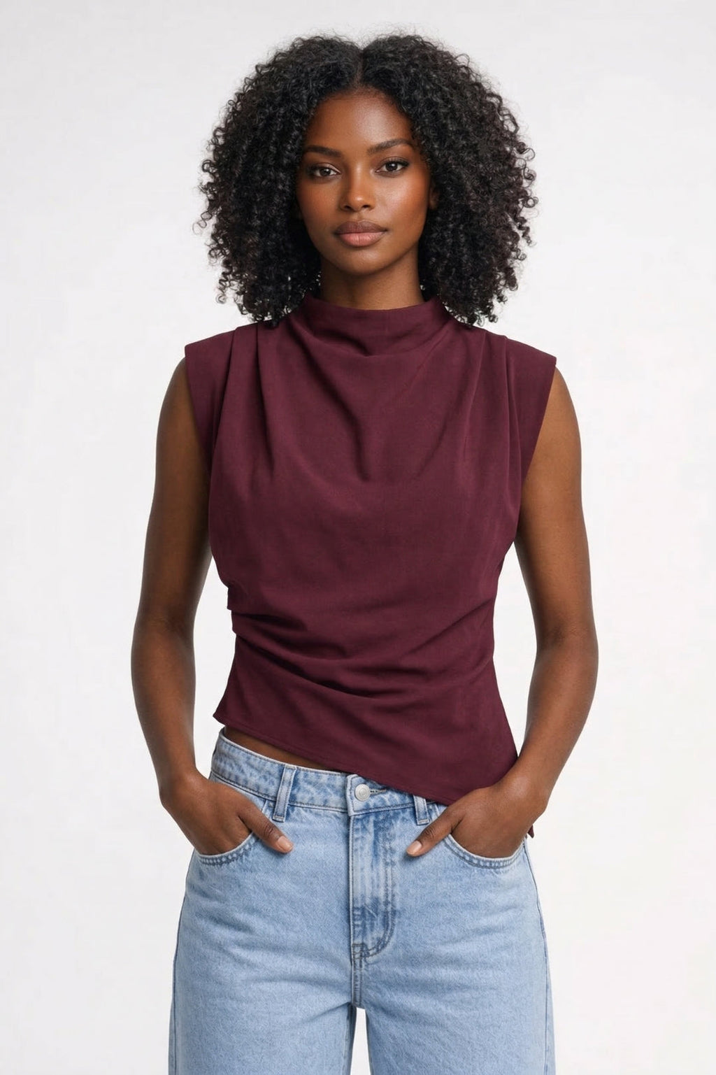 Women's Sleeveless Draped Blouse – Elegant Tailored Daywear Style