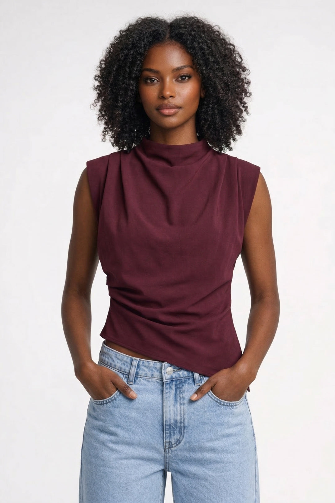 Women's Sleeveless Draped Blouse – Elegant Tailored Daywear Style