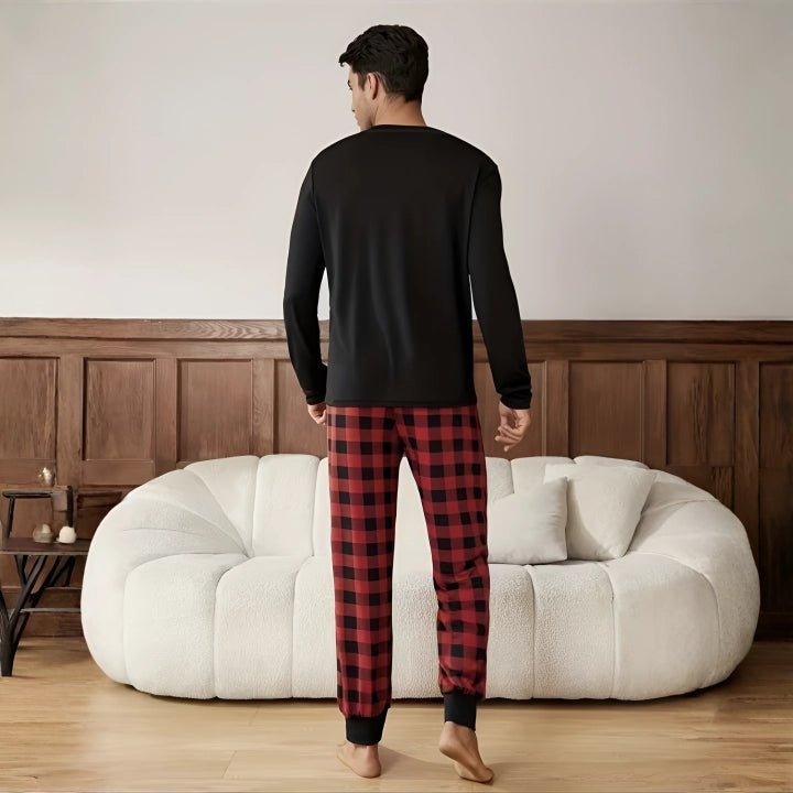Couples Plaid Pocket Long-Sleeve Pajama Set – Matching Sleepwear Outfit