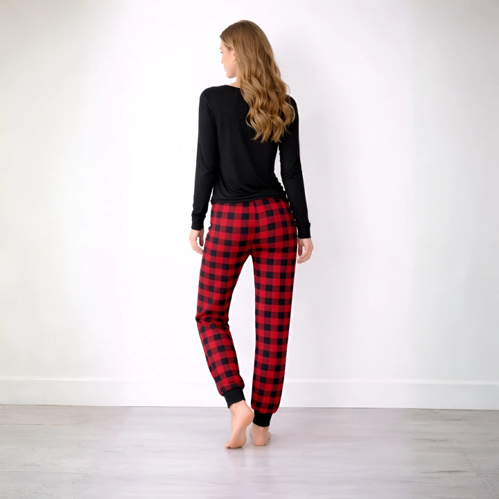Couples Plaid Pocket Long-Sleeve Pajama Set – Matching Sleepwear Outfit