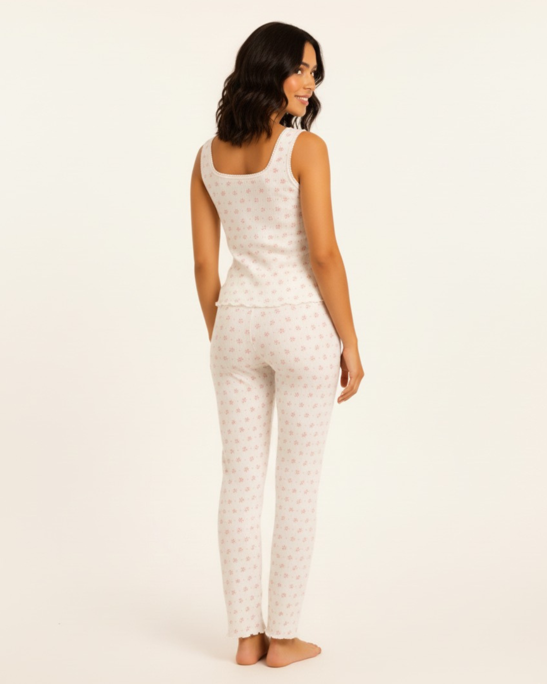 Mouwloze pyjama voor dames met bloemenprint - Top met relaxte pasvorm en lange broek