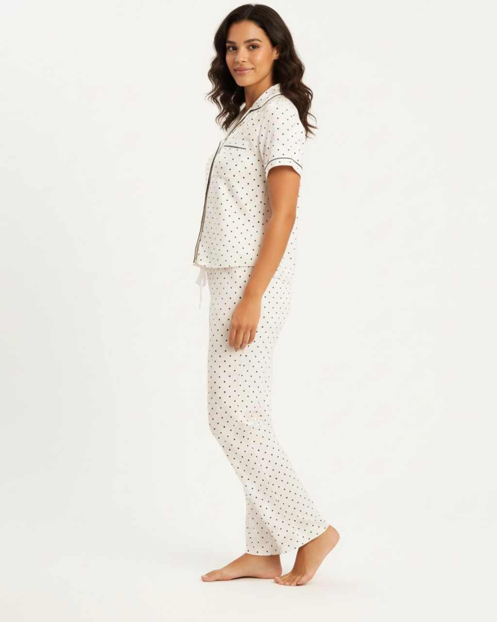 Women's Polka Dot Shortsleeve Pajamas - Button Down Collar shirt with Matching Pants