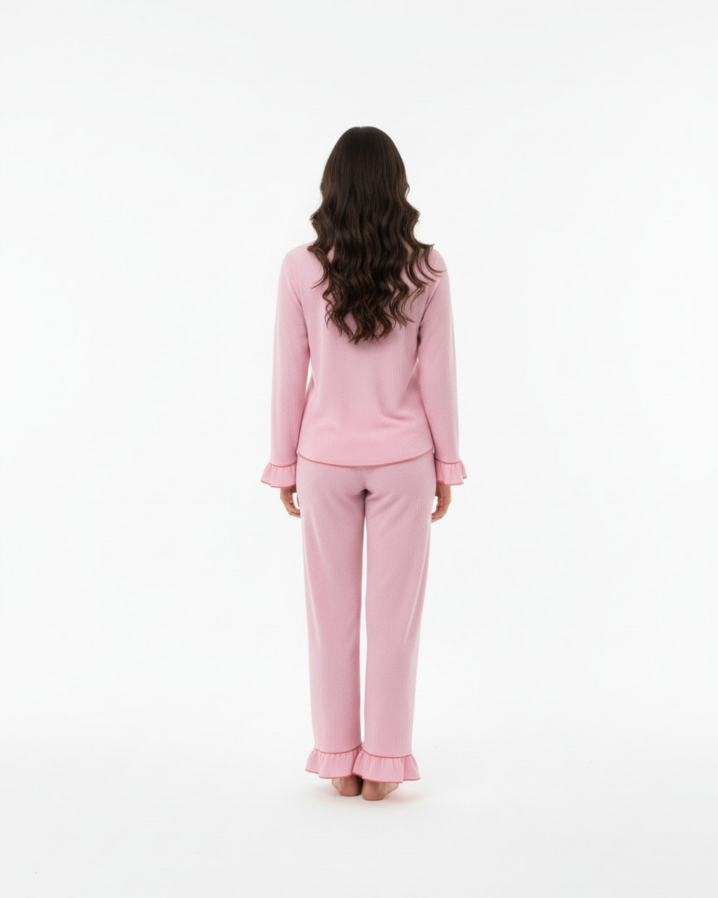 Roze pyjamaset met lange mouwen voor dames - Bestaande uit een lange broek en een comfortabele top met lange mouwen.