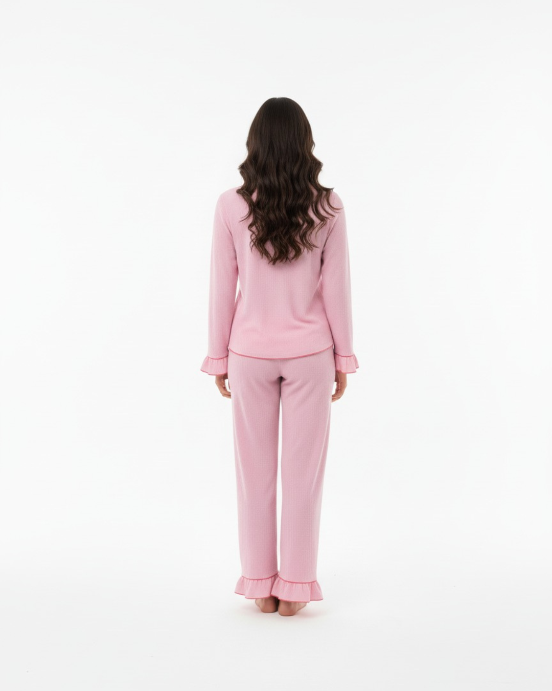 Roze pyjamaset met lange mouwen voor dames - Bestaande uit een lange broek en een comfortabele top met lange mouwen.