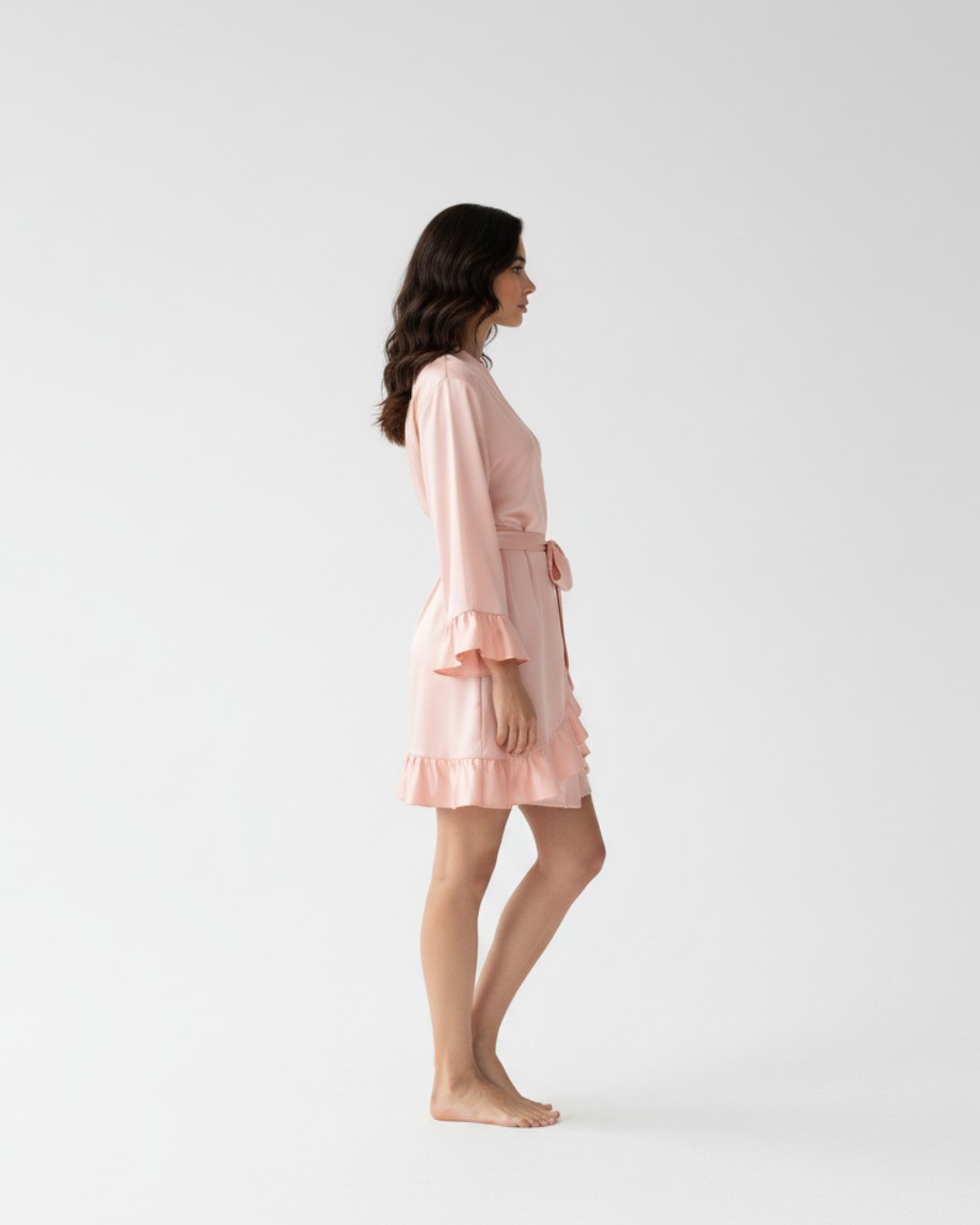 Women's Pink Elegant V-Neck Satin Robe