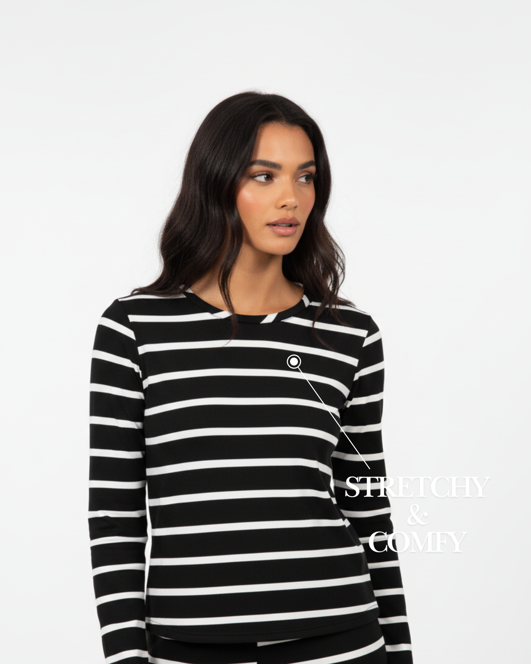 Long Women’s Pajama Set – Striped Cotton Sleepwear Top & Pants Loungewear