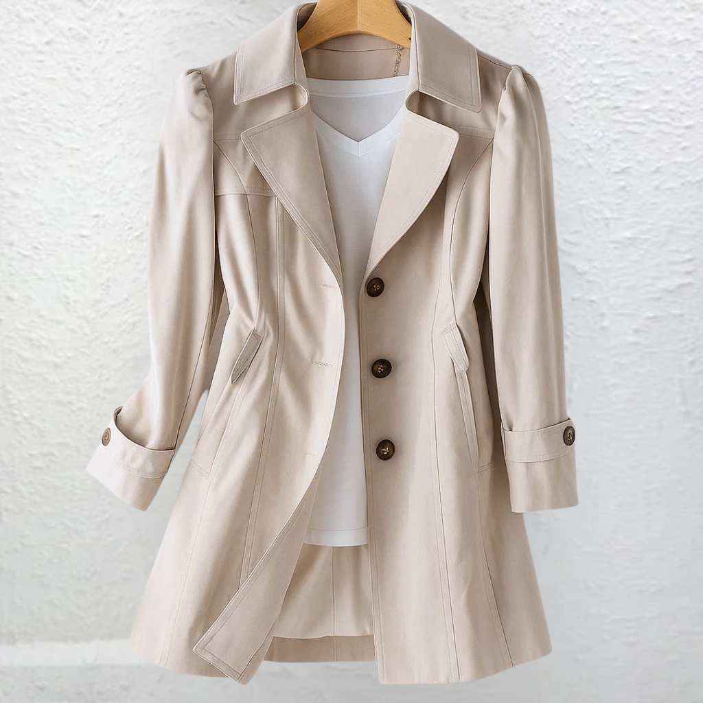 Women's Vintage Long Coat - Elegant Button Front Daywear