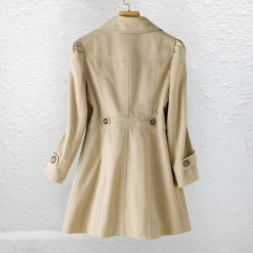 Women's Vintage Long Coat - Elegant Button Front Daywear
