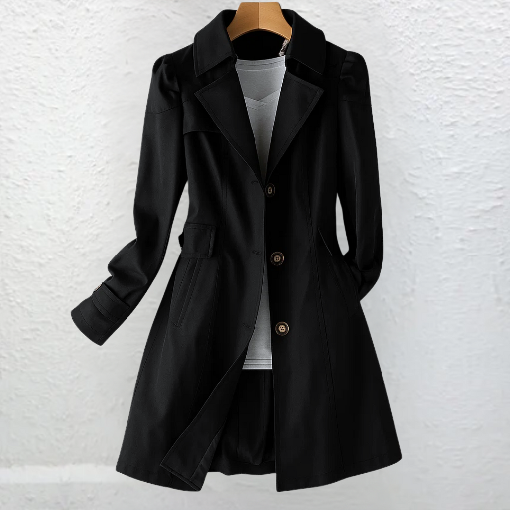 Women's Vintage Long Coat - Elegant Button Front Daywear