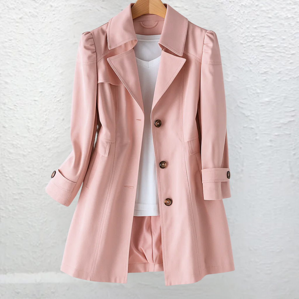 Women's Vintage Long Coat - Elegant Button Front Daywear