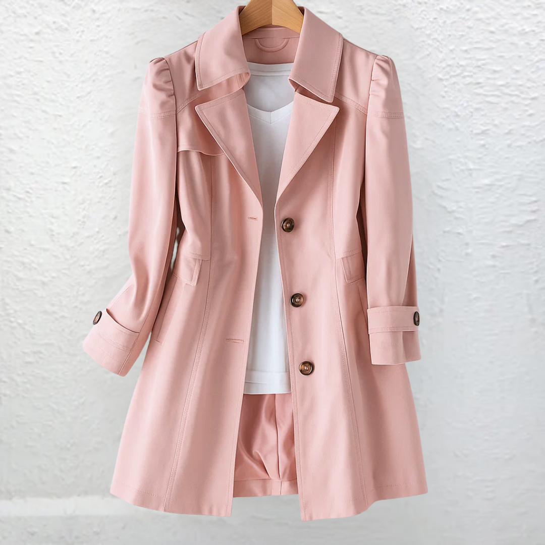 Women's Vintage Long Coat - Elegant Button Front Daywear