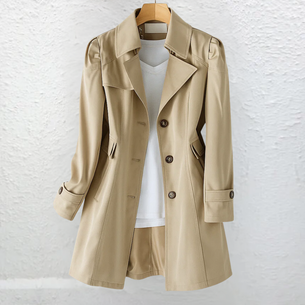 Women's Vintage Long Coat - Elegant Button Front Daywear