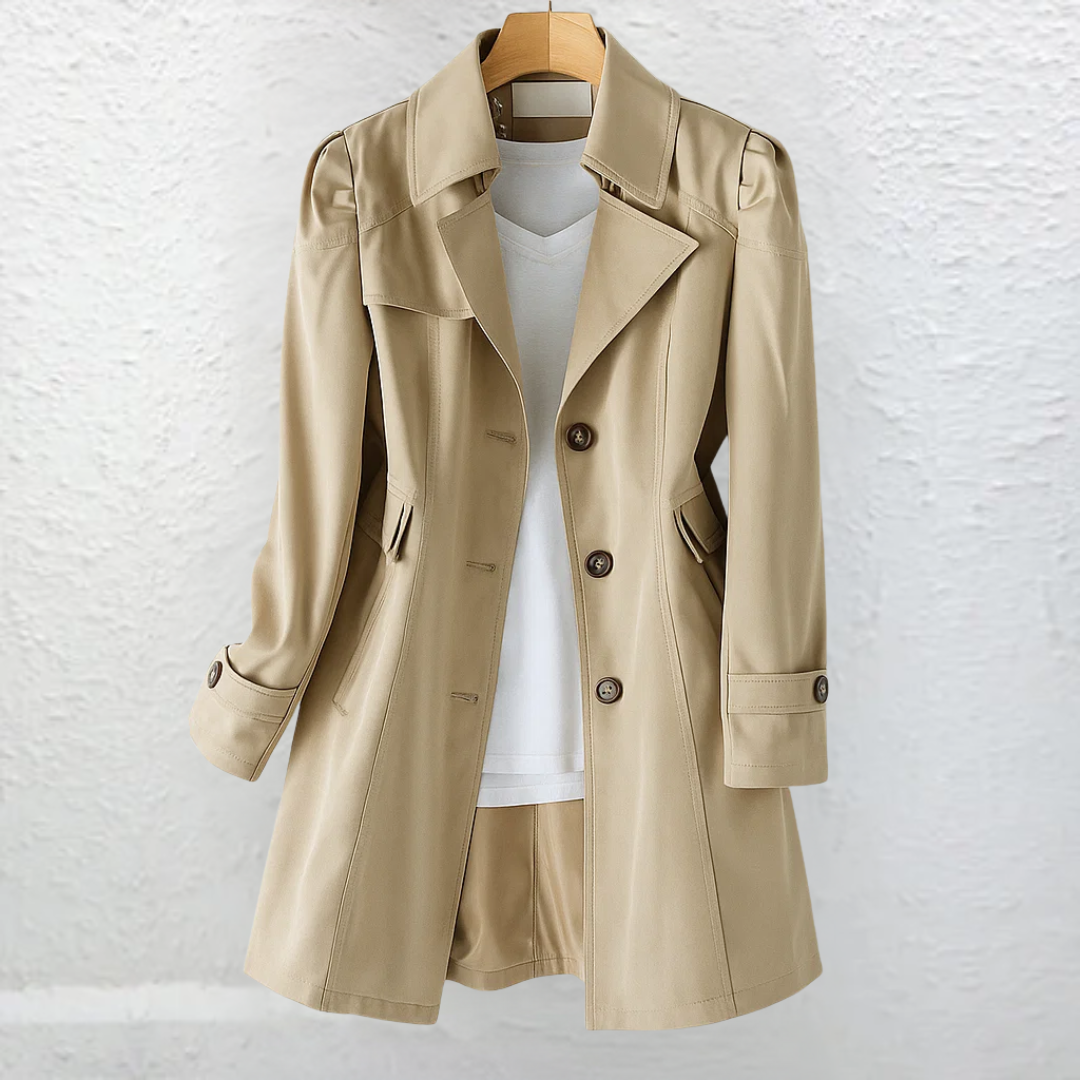 Women's Vintage Long Coat - Elegant Button Front Daywear