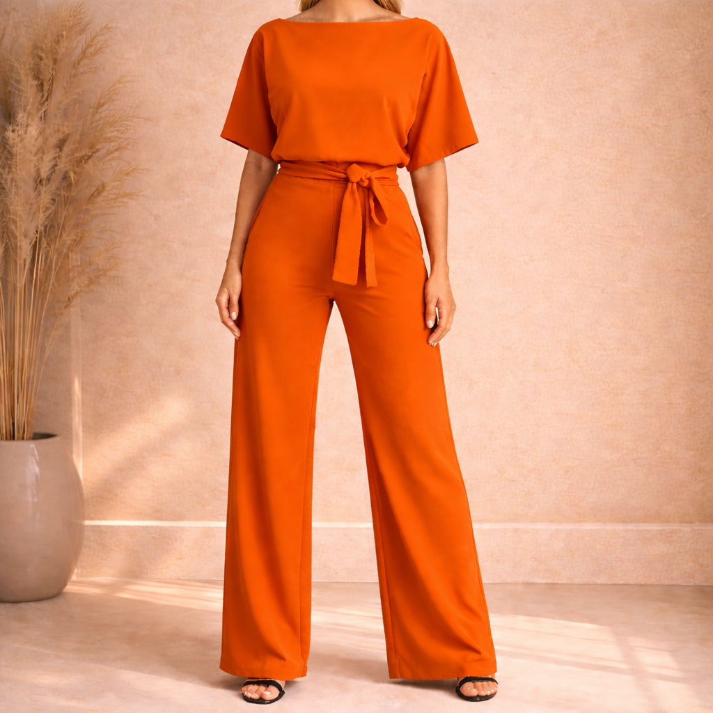 Women's Belted Wide Leg Jumpsuit - Smart Casual One Piece Outfit