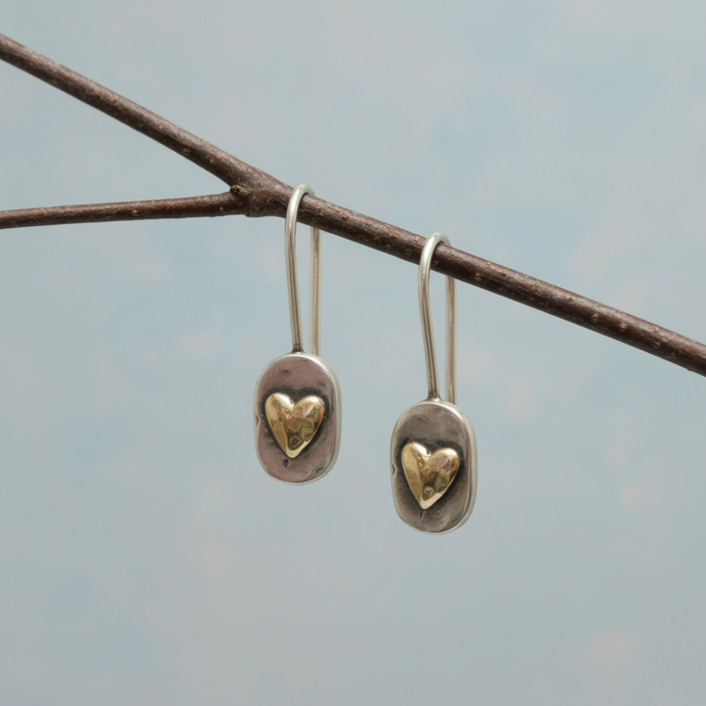 Women's Vintage Heart Earrings - Soft Two Tone Statement Jewelry