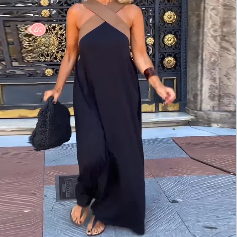 Women's Cross Neck Maxi Dress – Elegant Summer Occasion Dress