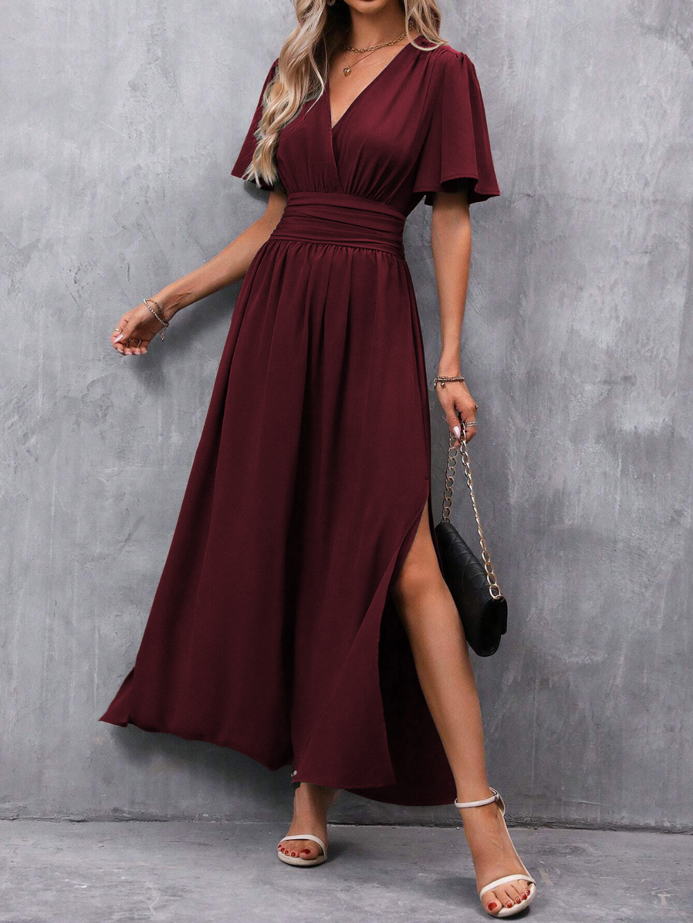 Women's Belted Maxi Dress – Elegant Flowy Occasion Dress