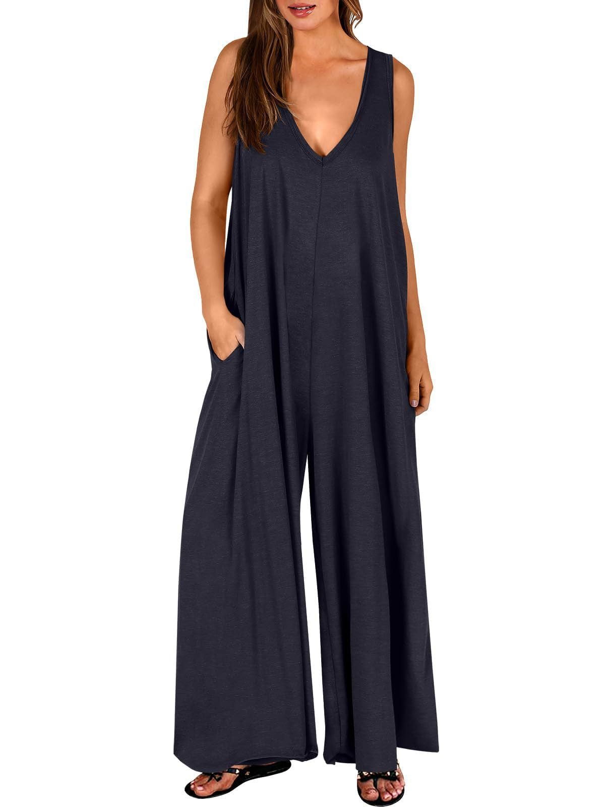 Women's Rust Sleeveless V-Neck Wide-Leg Jumpsuit with Pockets