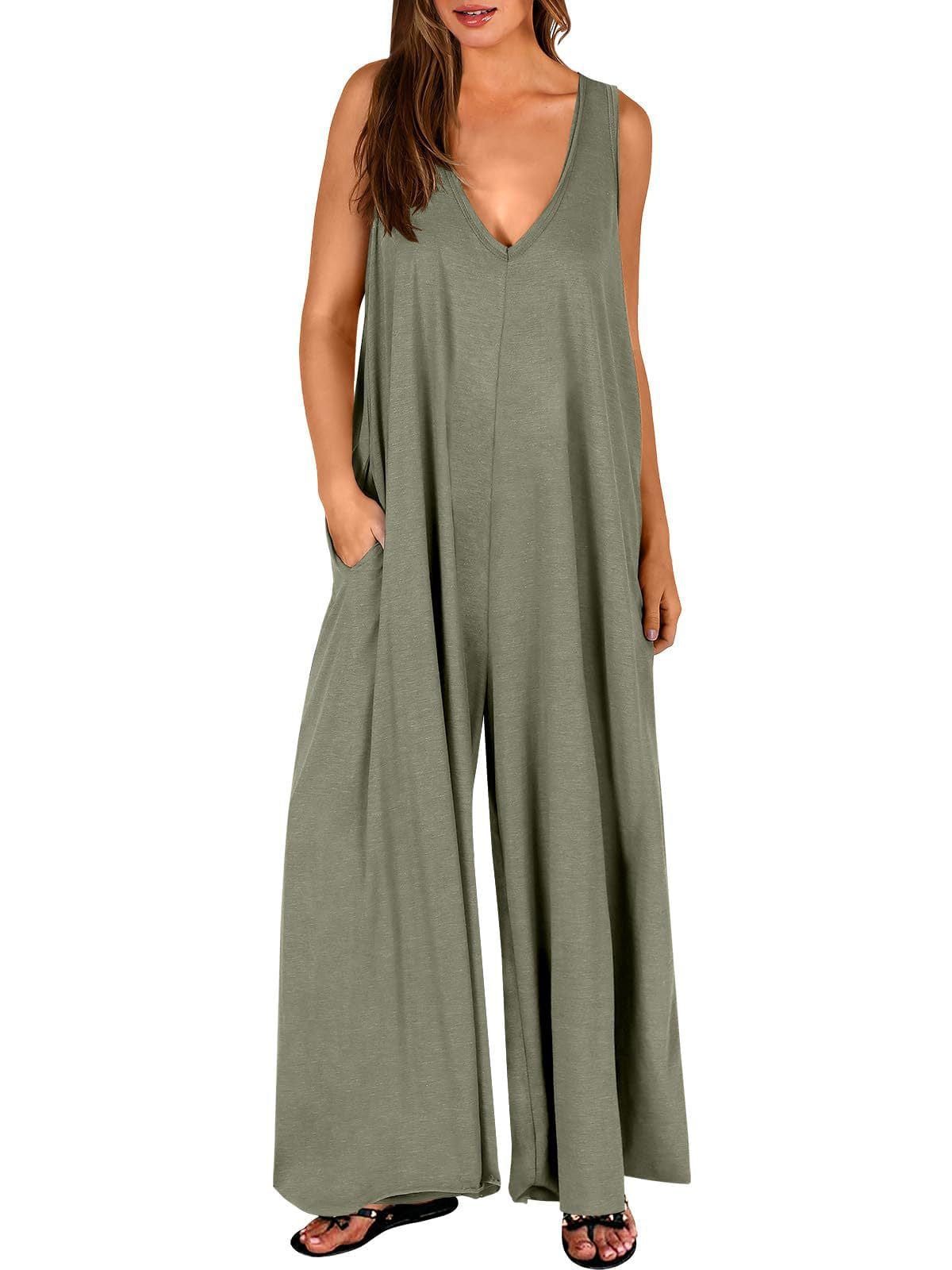 Women's Rust Sleeveless V-Neck Wide-Leg Jumpsuit with Pockets