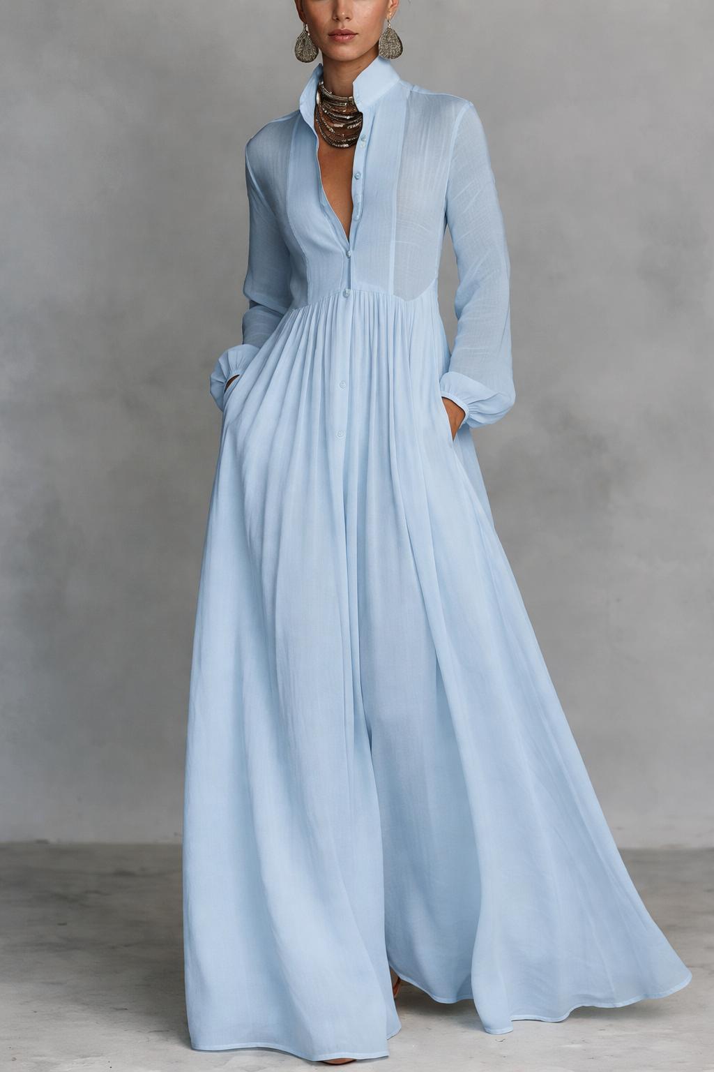 Women's Button Front Maxi Dress - Flowing Relaxed Summer Style