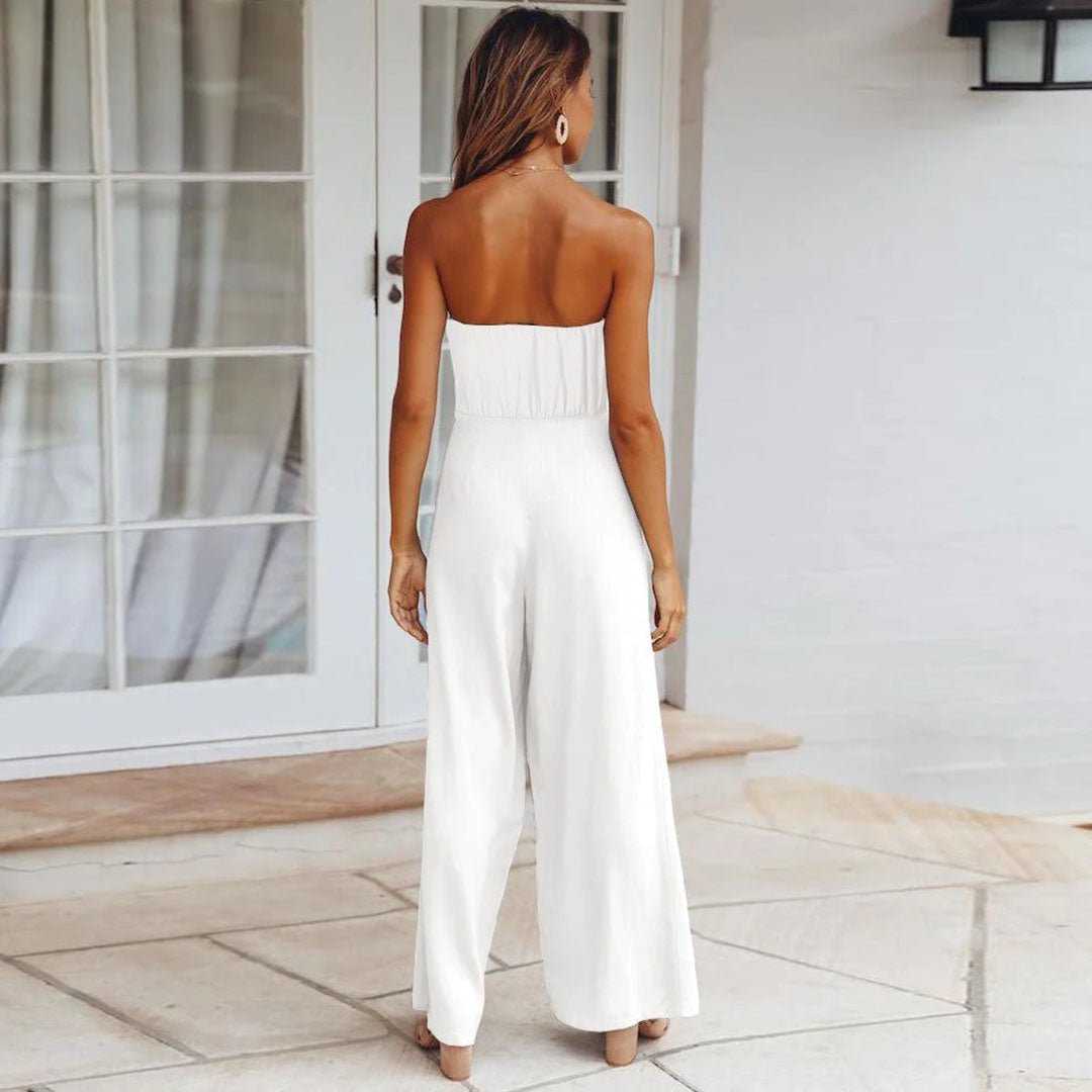 Women's Strapless Wide Leg Jumpsuit – Tie Waist Elegant Summer Outfit