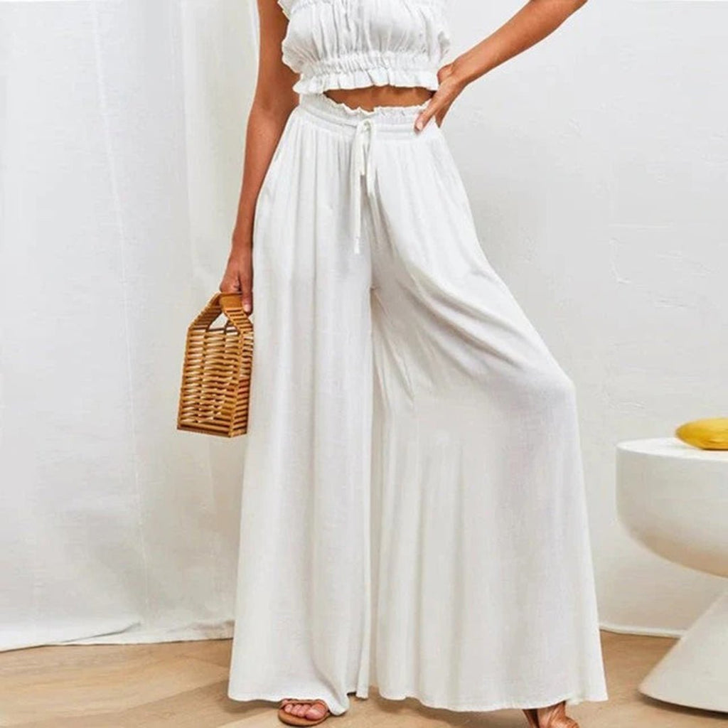 Women's Wide Leg Trousers – Flowy Elastic Waist Pocket Pants