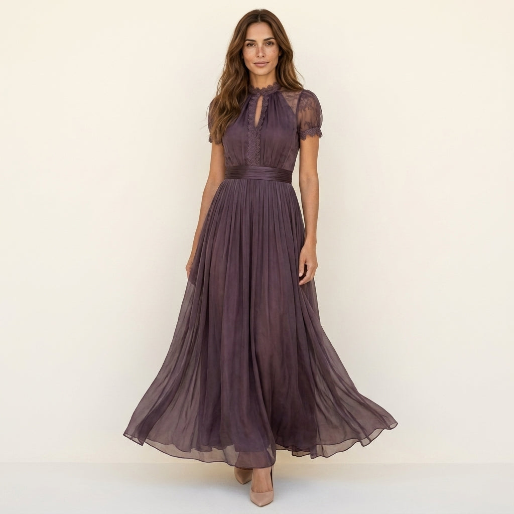 Women's Vintage Lace Maxi Dress - Elegant Romantic Occasion Style