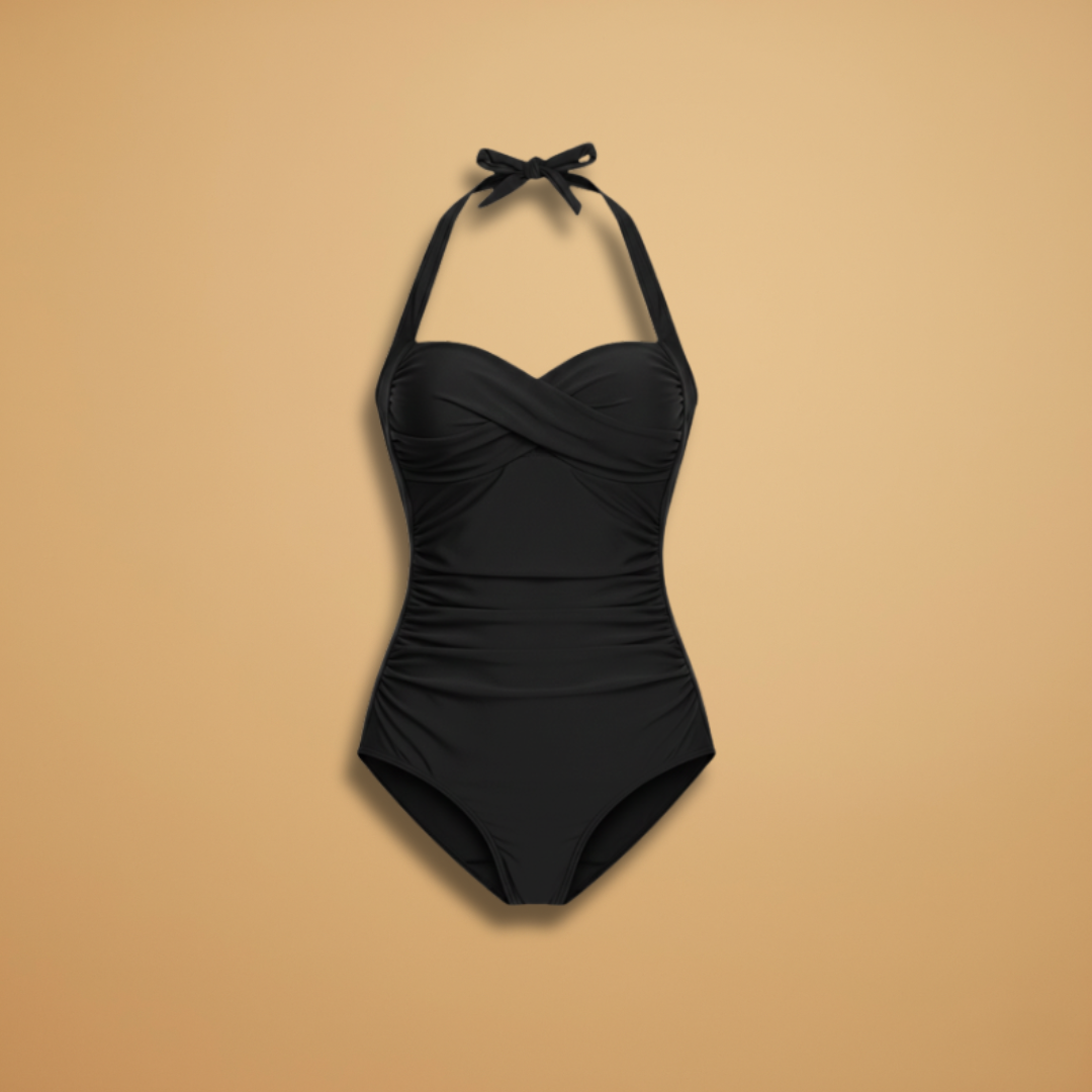 Women's Ruched Halter One-Piece Swimsuit – Flattering Tummy Control Style