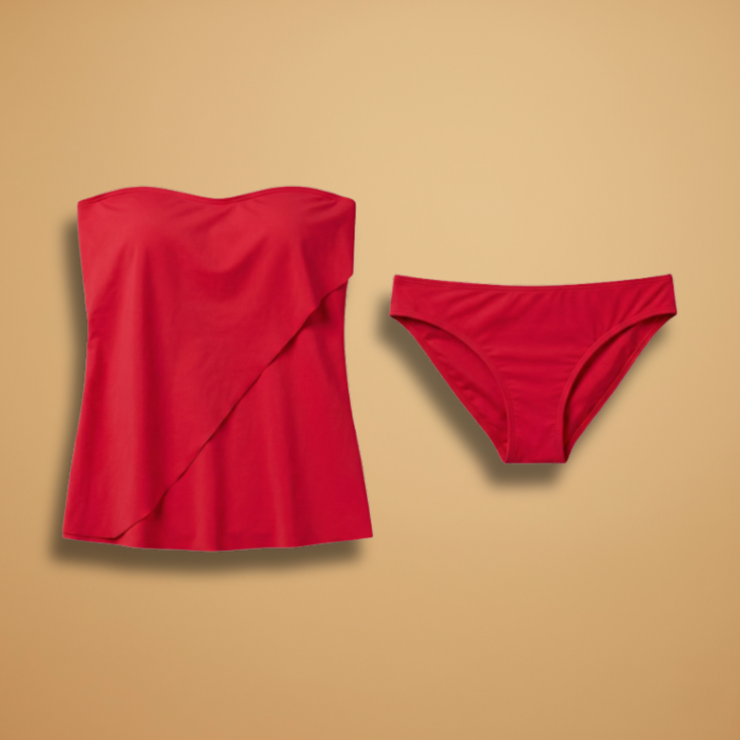 Women's Strapless Bandeau Tankini – Ruffle Sweetheart Swim Set