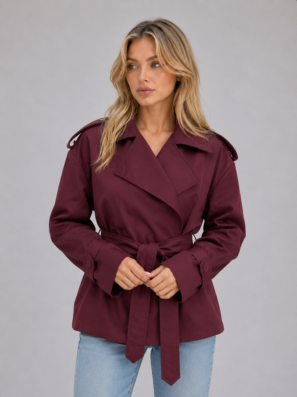 Women's Belted Double-Breasted Short Trench Coat - Polished Everyday Outerwear