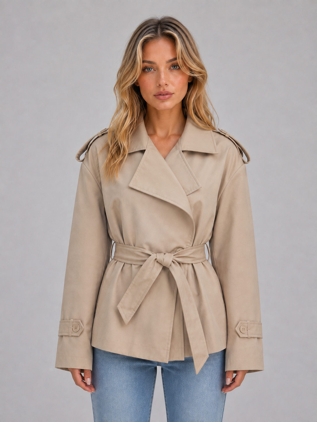 Women's Belted Double-Breasted Short Trench Coat - Polished Everyday Outerwear
