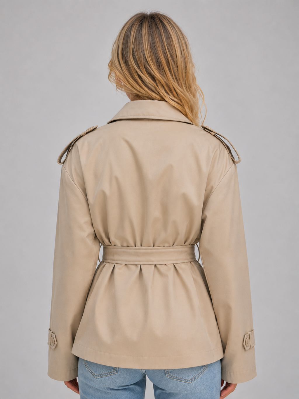 Women's Belted Double-Breasted Short Trench Coat - Polished Everyday Outerwear