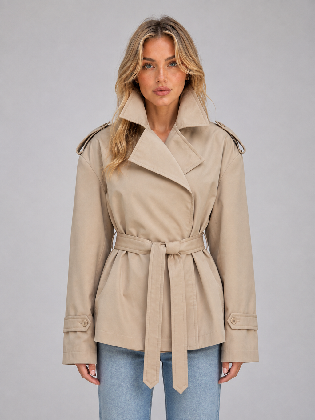 Women's Belted Double-Breasted Short Trench Coat - Polished Everyday Outerwear