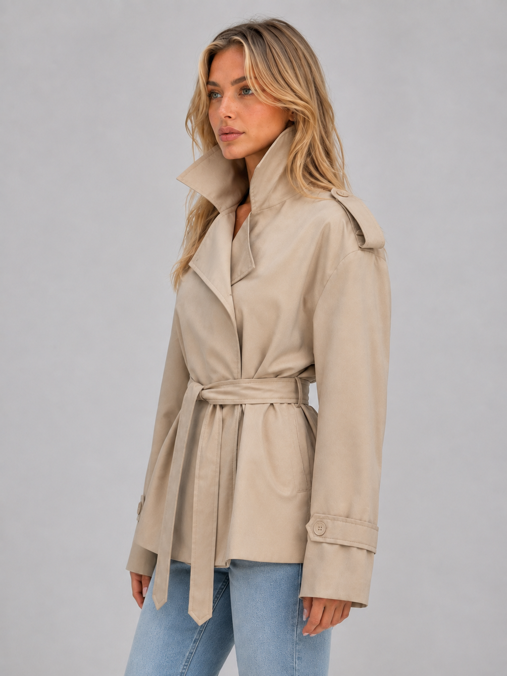 Women's Belted Double-Breasted Short Trench Coat - Polished Everyday Outerwear
