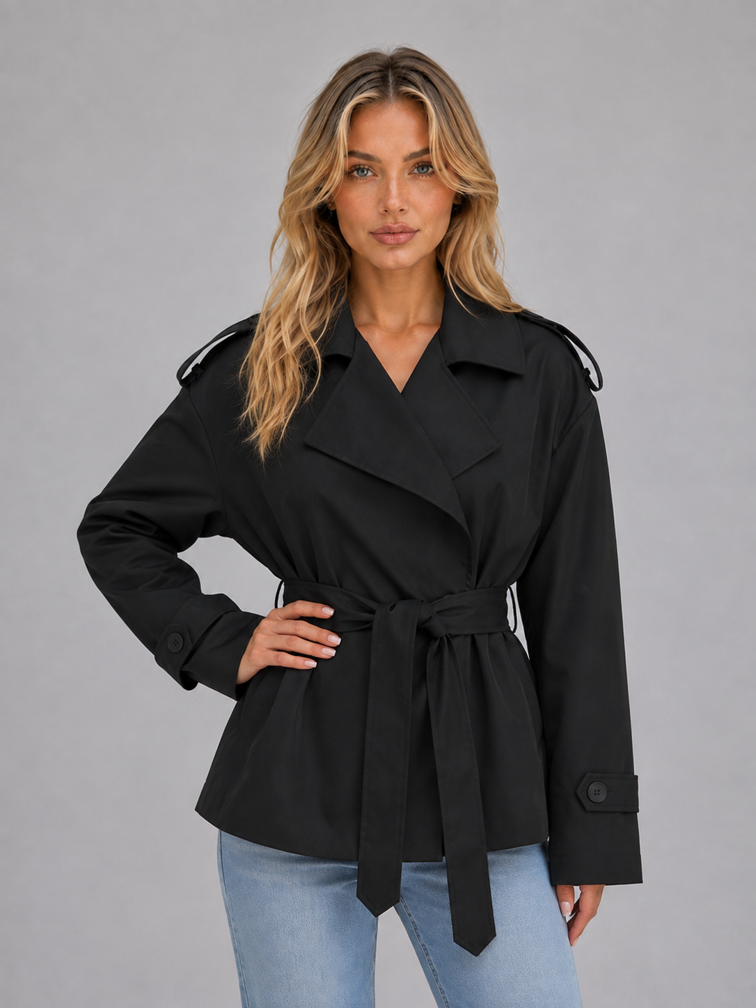 Women's Belted Double-Breasted Short Trench Coat - Polished Everyday Outerwear