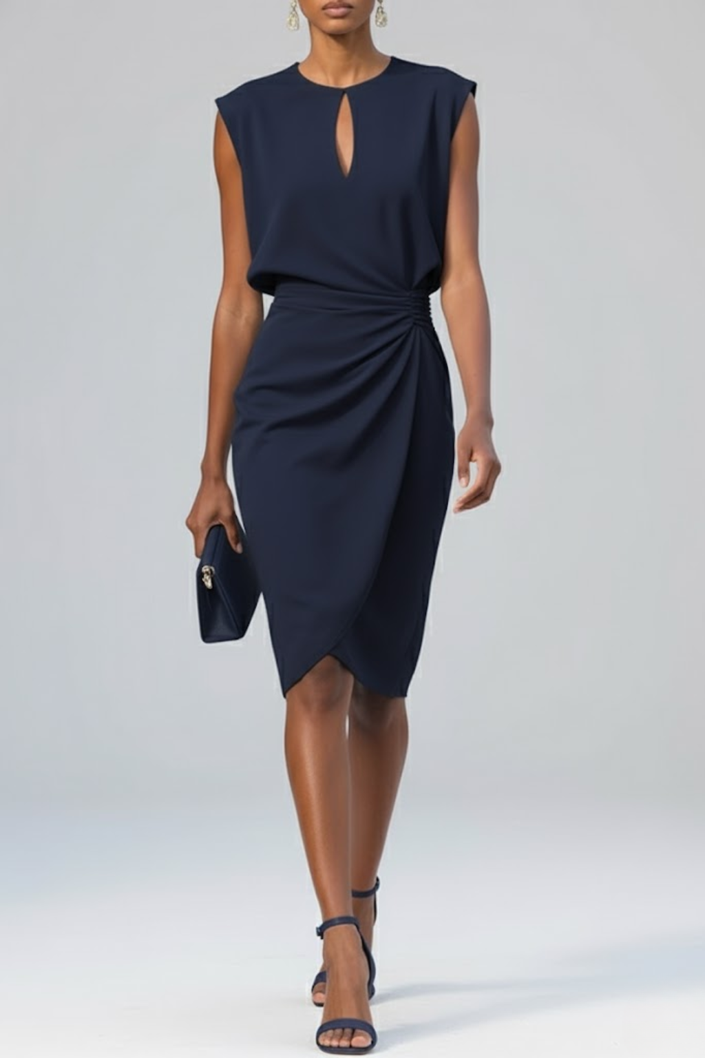 Katharina Women’s Midi Dress – Keyhole Neck Ruched Elegant Party Style