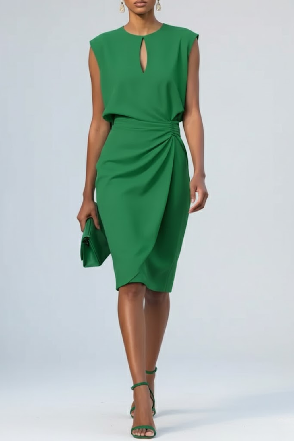 Katharina Women’s Midi Dress – Keyhole Neck Ruched Elegant Party Style