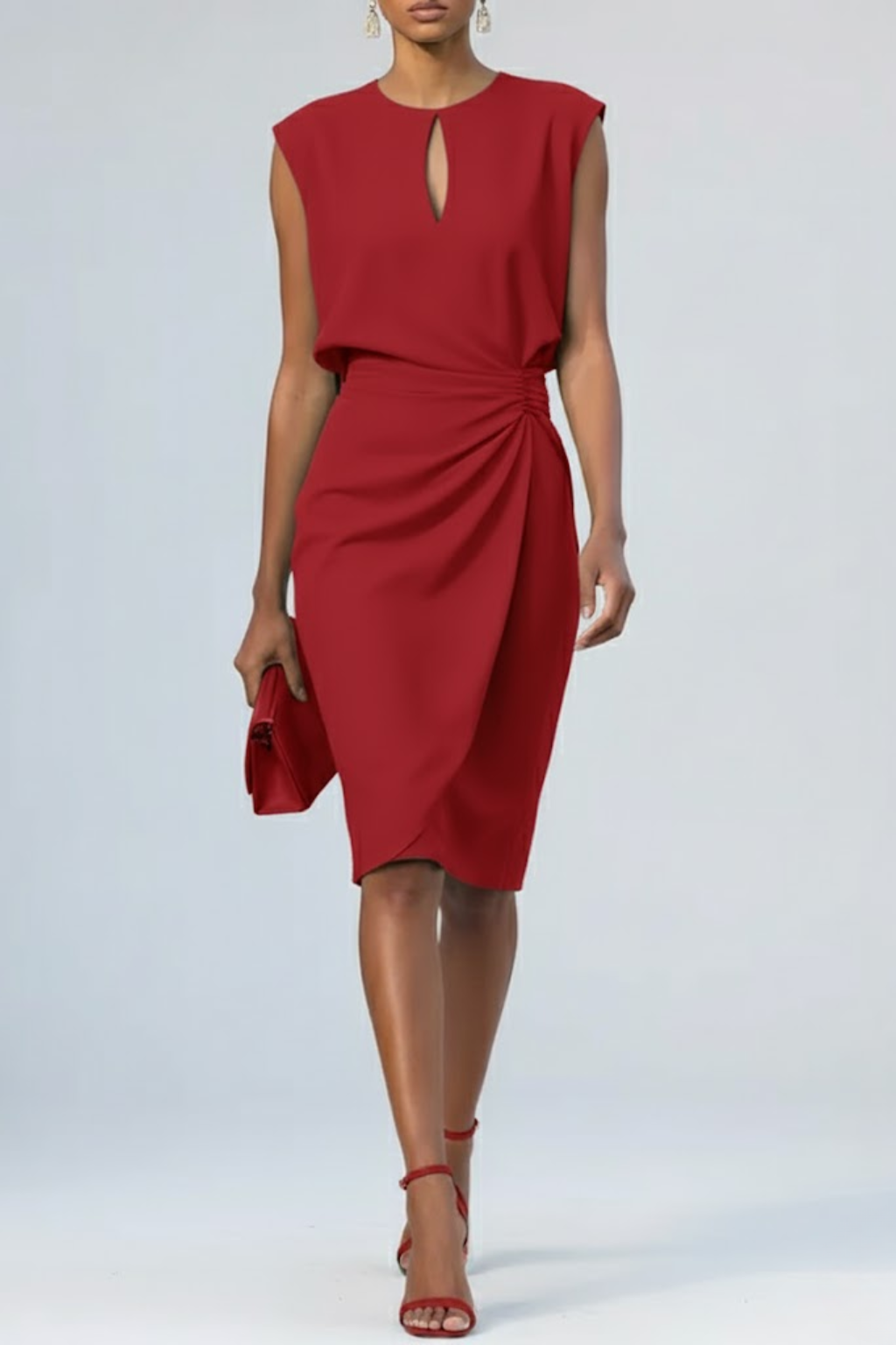 Katharina Women’s Midi Dress – Keyhole Neck Ruched Elegant Party Style