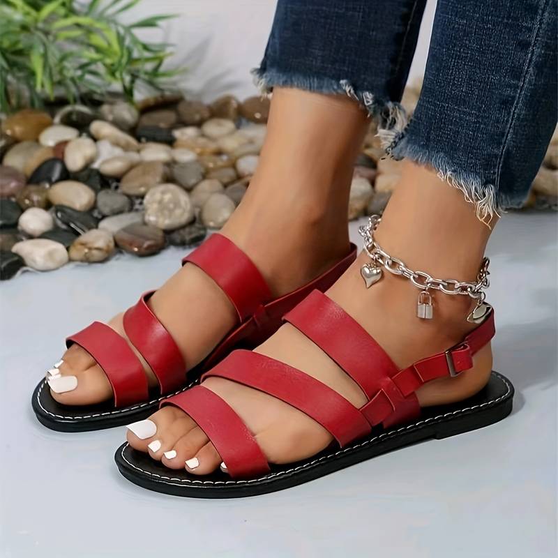 Women's Three-Strap Summer Sandals – Easy Casual Flat Sandals